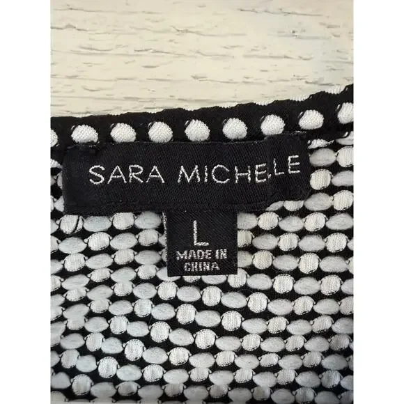Sara Michele Black White Polka Dot Blouse Size Large Short Sleeve Top - Picture 3 of 7